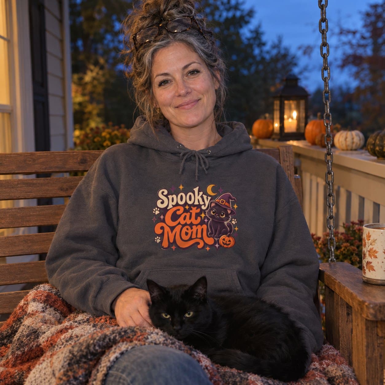 Spooky Cat Mom Hoodie, worn