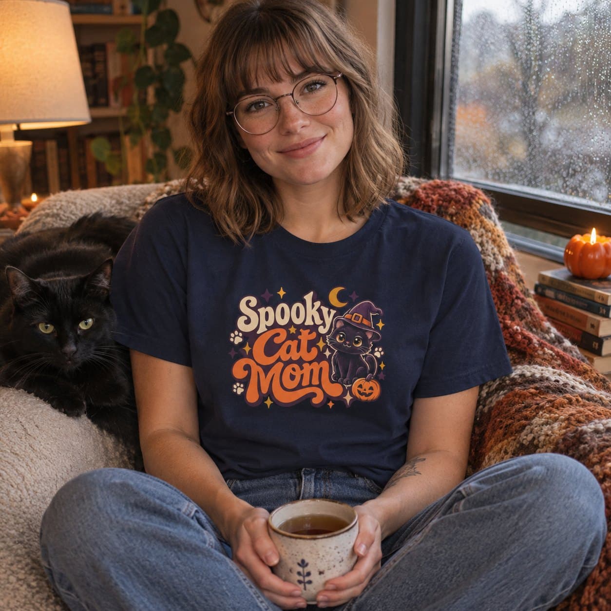 Spooky Cat Mom Tee, worn